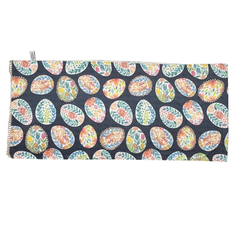 Tabitha‎ Webb Easter Table Runner Watercolor Floral Navy Blue Textured Fabric